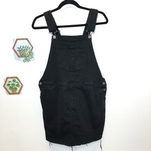 Overall jumper dress black raw hem grunge